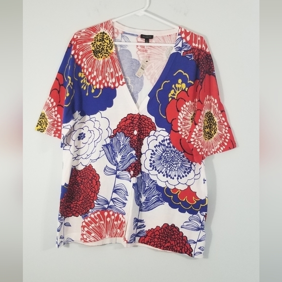 Talbots NWT Floral Spring V-Neck Button Down Short Sleeve Blouse. Plus Size XL. - Picture 1 of 5